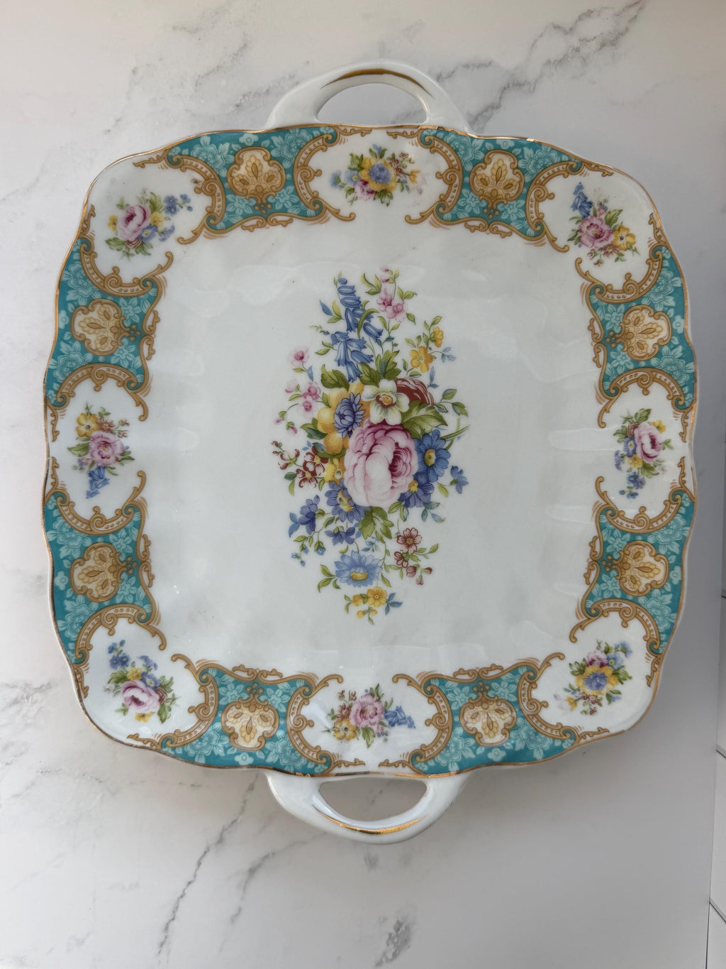 Vintage Godinger Antique Reflections White Handled Dish Square Serving Candy Tray