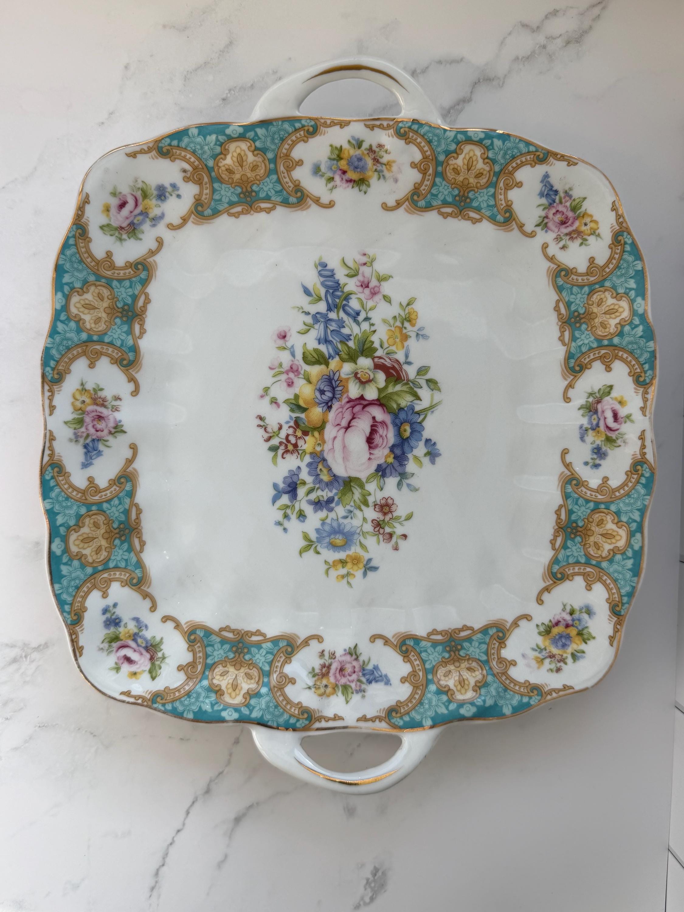 Vintage Godinger Antique Reflections White Handled Dish Square Serving Candy Tray