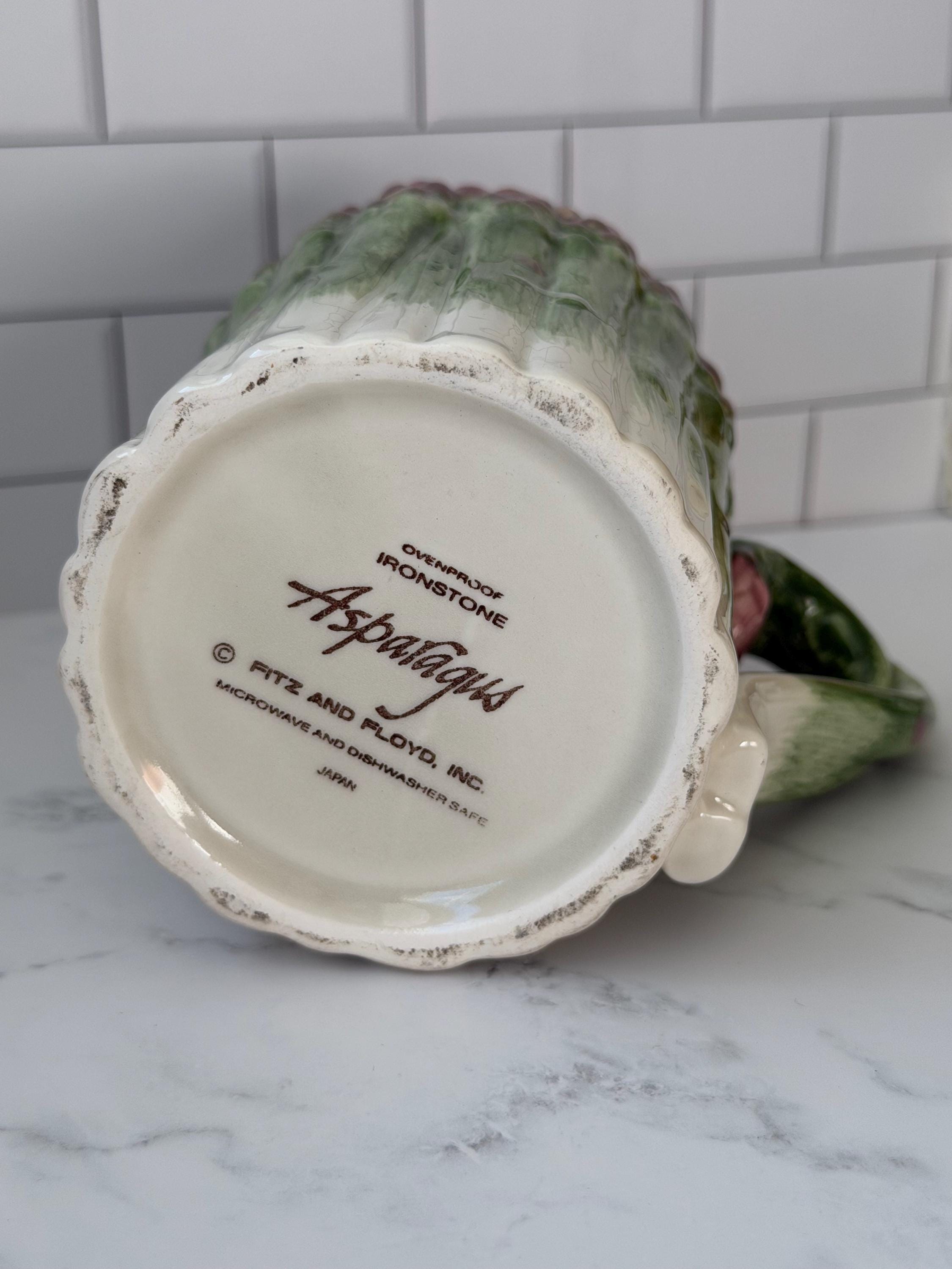 Fitz and Floyd Asparagus Mugs Set of 4 Vintage Ironstone Kitchen Cups