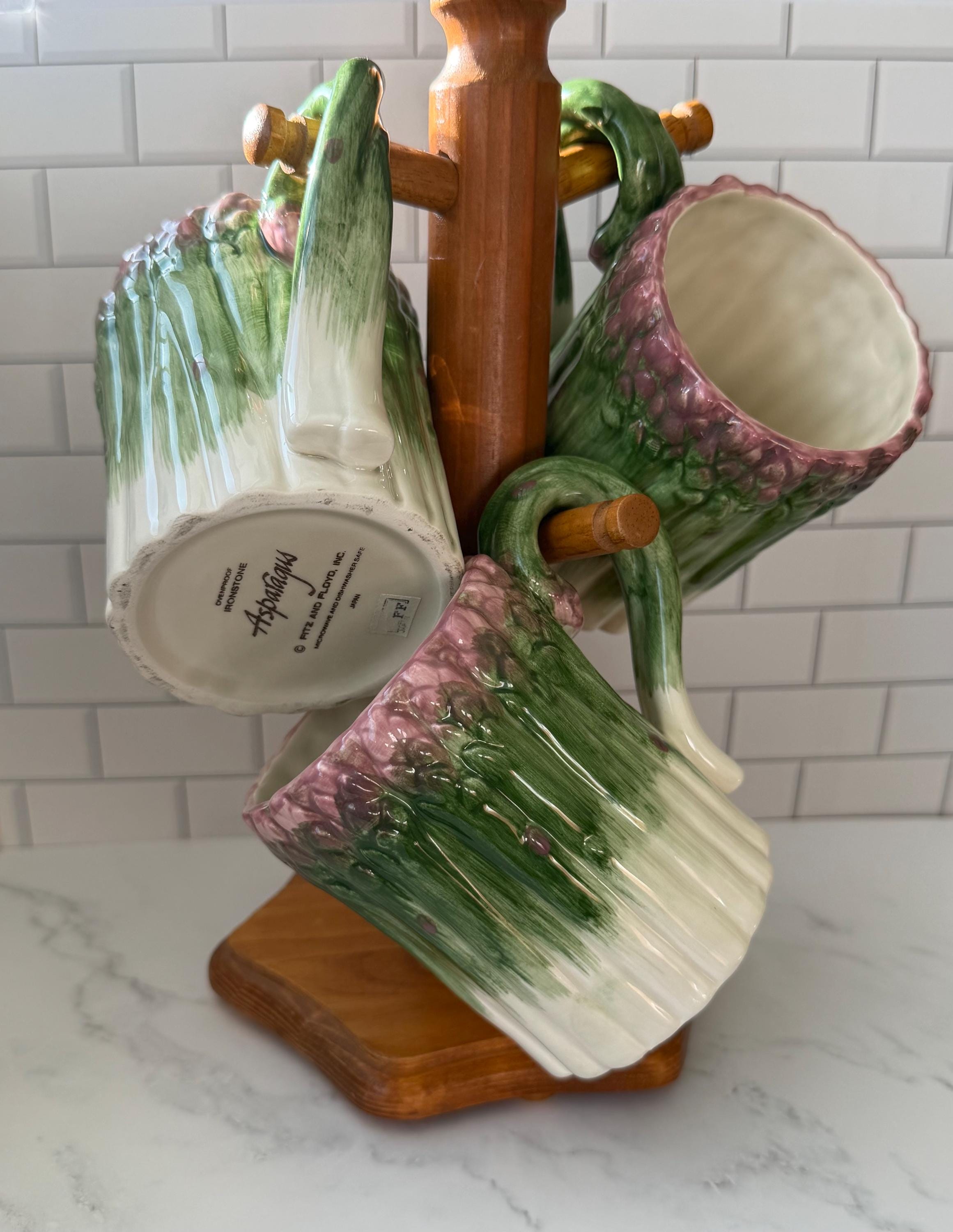 Fitz and Floyd Asparagus Mugs Set of 4 Vintage Ironstone Kitchen Cups